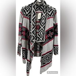 Forever 21 Women's Gray &Black Tribal Print Cardigan Sweater, Size S